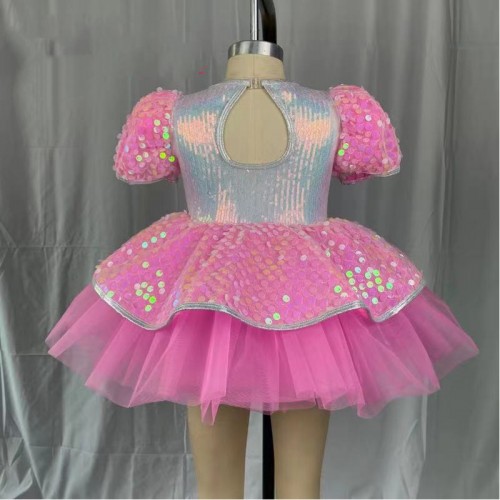 Children's Pink Sequined ballet dance dress Jazz dabce dresses Solo Singers stage performance outfits  kindergarten model show princess dress